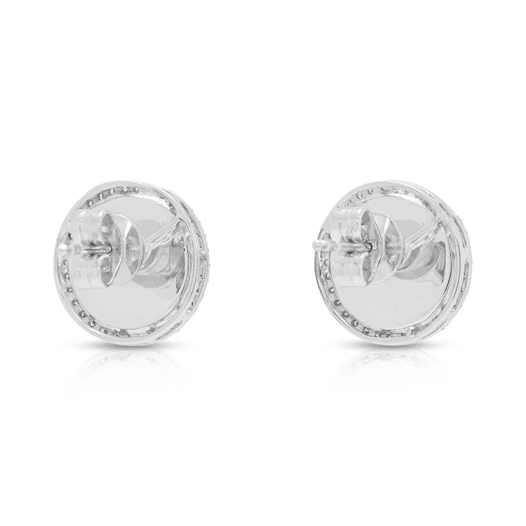 עגילים צמודים אלגנטיים מירקן ויהלומי הילה 0.23 קרט בזהב לבן 18K – תמונה 6