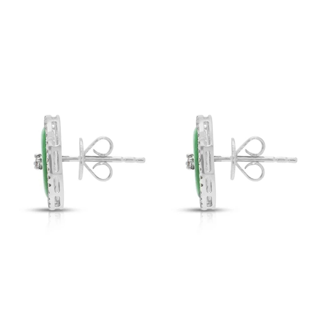 עגילים צמודים אלגנטיים מירקן ויהלומי הילה 0.23 קרט בזהב לבן 18K – תמונה 5