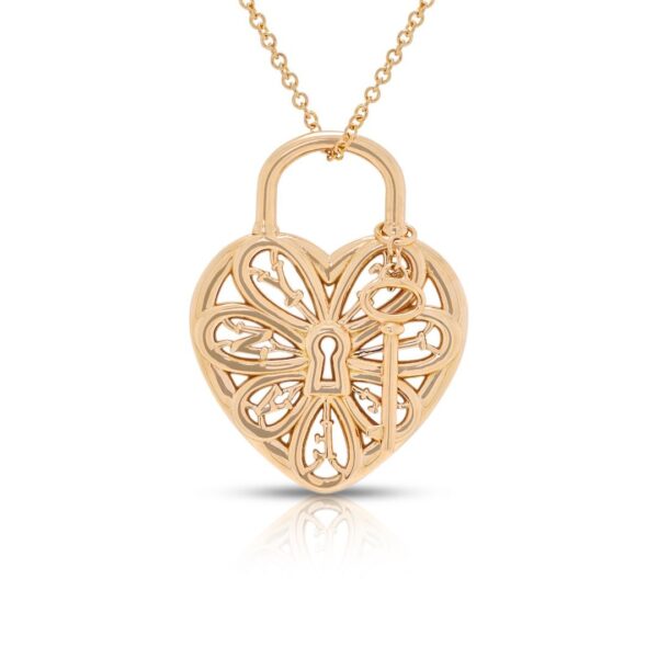 שרשרת תליון לב ומפתח פילגרין מעודנת מזהב צהוב 18K של Tiffany & Co.