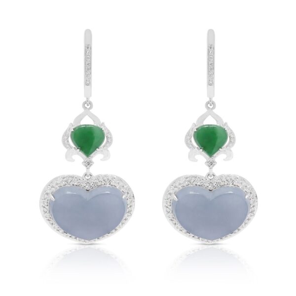 עגילי ג'ייד ויהלומים תלויים מעודנים בזהב לבן 18K