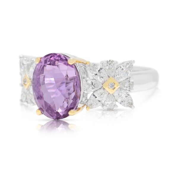 טבעת ספיר ורוד-סגול עז 4.54ct זוהרת בזהב דו-גוני 18K (חדש) - מתועדת GUILD