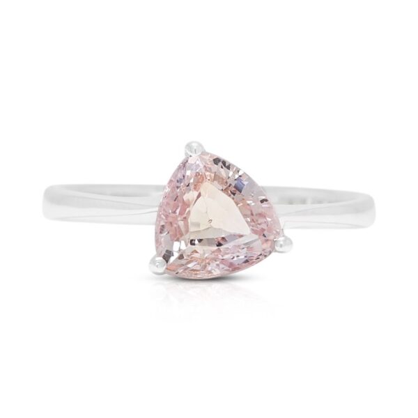 טבעת סוליטר אלגנטית ספיר ורוד 1.1 קראט בזהב לבן 18 קראט