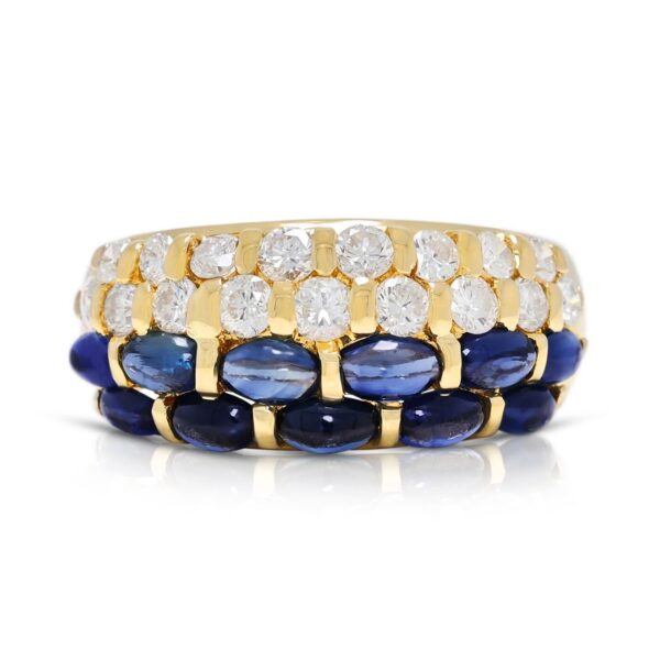 טבעת ספיר ויהלומים 1 קראט אלגנטית בזהב צהוב 18 קראט