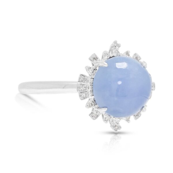 טבעת הילה זוהרת מירקן סגול 8.9 מ"מ, משובצת יהלומים 0.11 קראט, בזהב לבן 18K