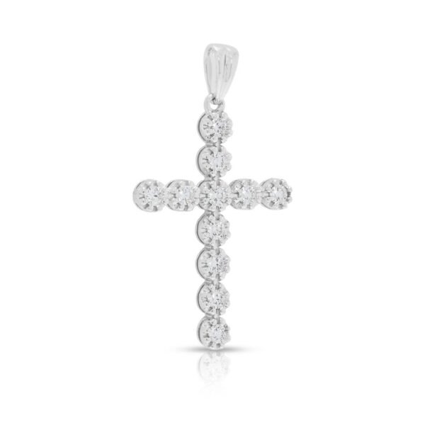 תליון צלב יהלומים זוהר במשקל 0.26 קראט בזהב לבן 18 קראט