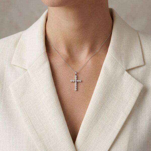 תליון צלב יהלומים זוהר במשקל 0.26 קראט בזהב לבן 18 קראט