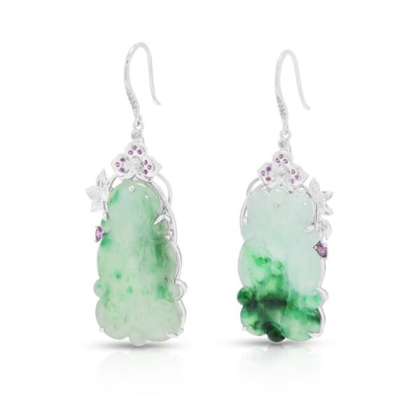 עגילי שנדלייר יוקרתיים מזהב לבן 18K, משובצים בירקן, ספיר ויהלומים במשקל כולל של 1.04ct