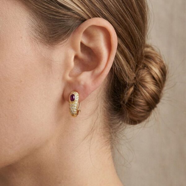 עגילי רובי ויהלומים יוקרתיים 2.06 קראט בזהב צהוב 18K