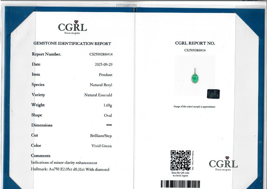 תליון אמרלד ויהלומים מלכותי 2.36 קרט בזהב לבן 18 קראט (חדש) – מתועד CGRL – תמונה 8