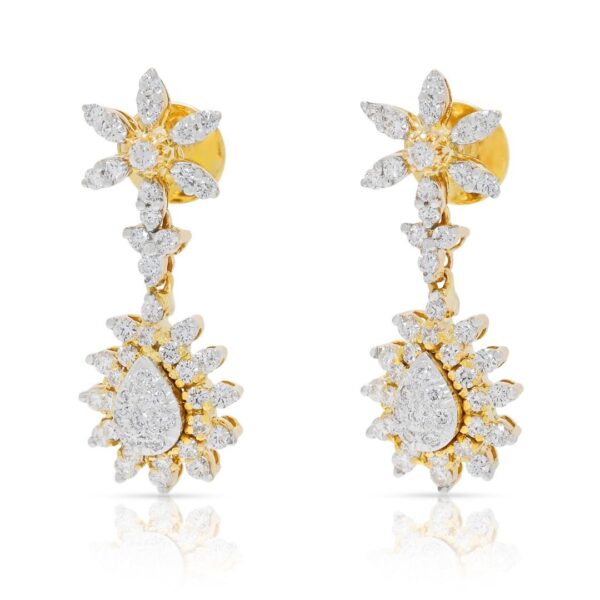 עגילי טיפה פרחוניים מהפנטים מיהלומים טבעיים במשקל 1.00 קראט, בזהב דו-גוני 18 קראט - IGI מתועדות