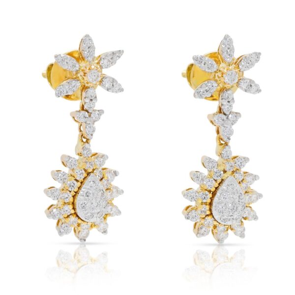 עגילי טיפה פרחוניים מהפנטים מיהלומים טבעיים במשקל 1.00 קראט, בזהב דו-גוני 18 קראט - IGI מתועדות