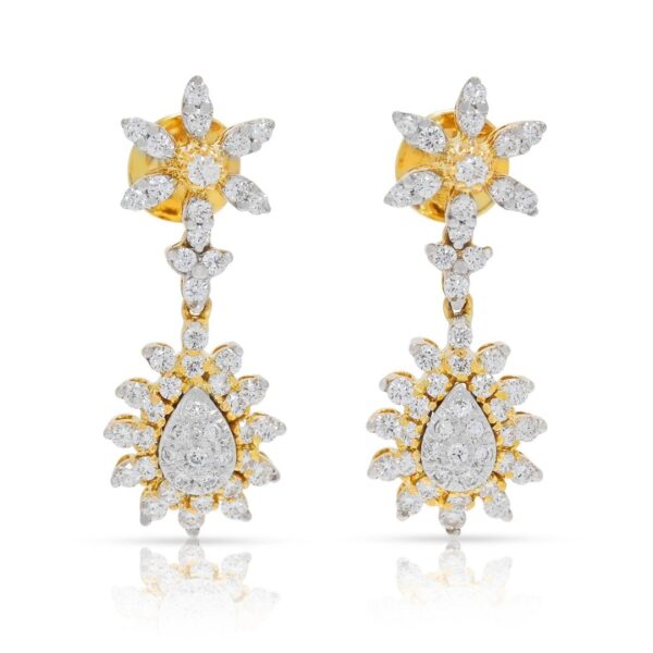 עגילי טיפה פרחוניים מהפנטים מיהלומים טבעיים במשקל 1.00 קראט, בזהב דו-גוני 18 קראט - IGI מתועדות