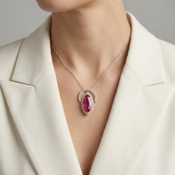 טבעת/תליון רובליט ויהלומים רב-שימושי 12.01 קראט בזהב לבן 18 קראט