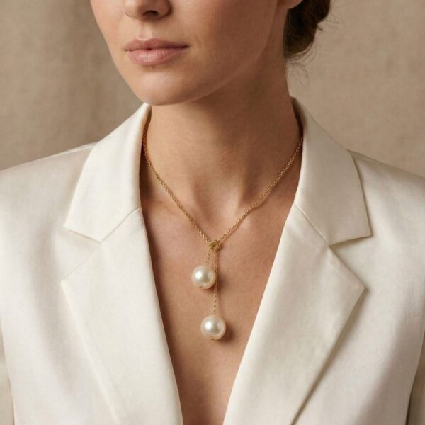 שרשרת טיפה מפנינת ים הדרום יוקרתית בזהב צהוב 18K