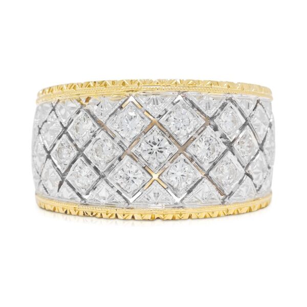 טבעת רשת יוקרתית מזהב דו-גוני 18 קראט, משובצת יהלום 0.32 קראט