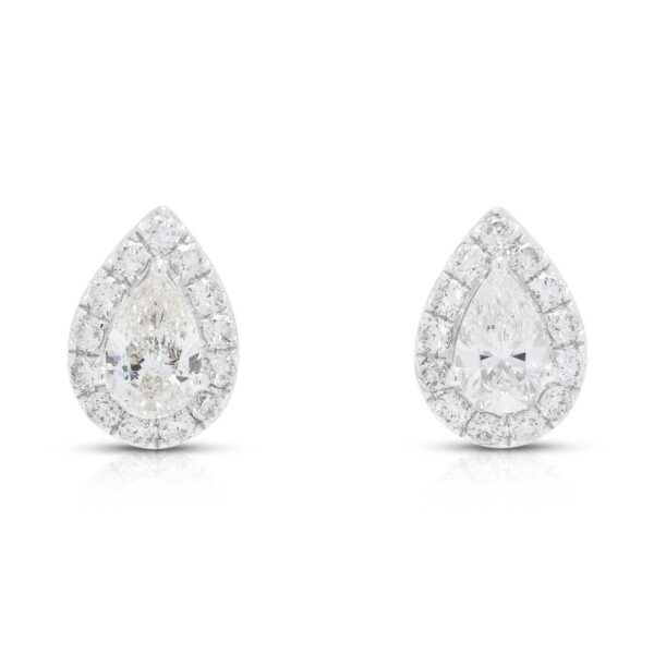 עגילי יהלומים צמודים בעיצוב הילה זוהרים 0.54ct בזהב לבן 18K