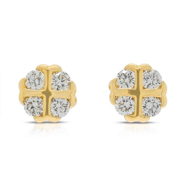 עגילי פרח מעודנים מזהב צהוב 20 קראט, משובצים יהלומים במשקל 0.40 קרט