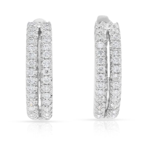 עגילי חישוק דו-שורתיים מעודנים עם יהלומים במשקל 0.60 קראט בזהב לבן 18 קראט (חדש)