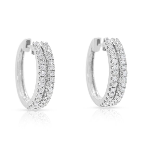 עגילי חישוק דו-שורתיים מעודנים עם יהלומים במשקל 0.60 קראט בזהב לבן 18 קראט (חדש)