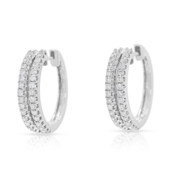 עגילי חישוק דו-שורתיים מעודנים עם יהלומים במשקל 0.60 קראט בזהב לבן 18 קראט (חדש)