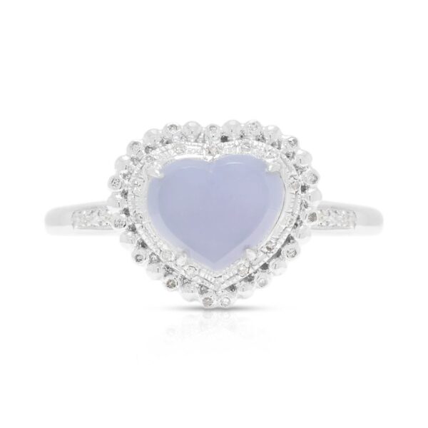 טבעת ג'ייד סגול מעודן והילה משובצת יהלומים 0.19ct בזהב לבן 18K