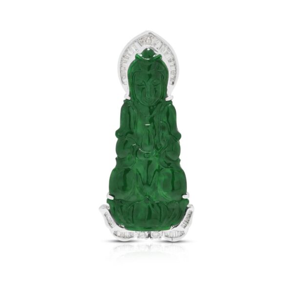 תליון מלכותי מיהלום 0.40ct וירקן מגולף בזהב לבן 18K