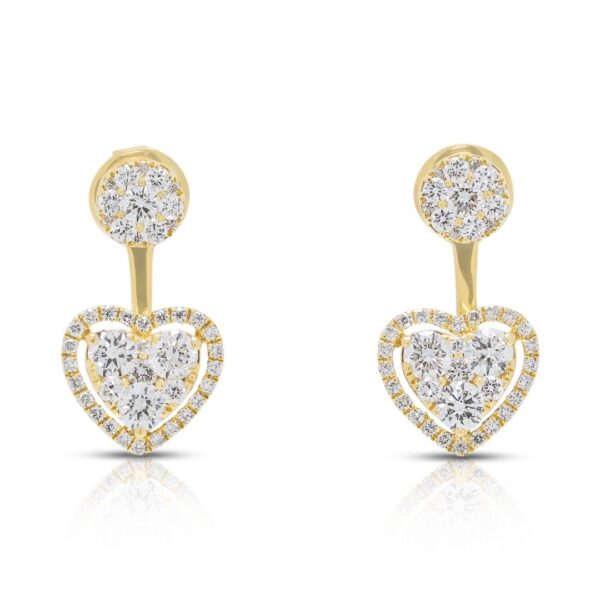 עגילי לב יהלומים רומנטיים במשקל 0.99 קראט בזהב צהוב 18 קראט