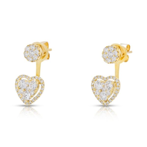 עגילי לב יהלומים רומנטיים במשקל 0.99 קראט בזהב צהוב 18 קראט