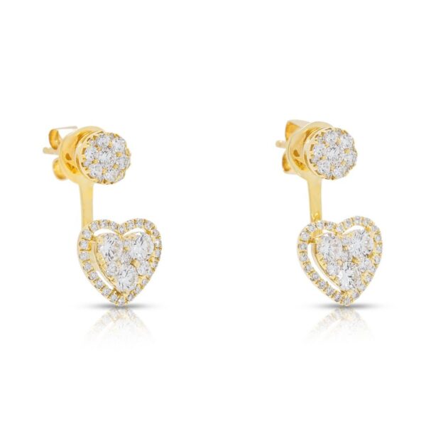 עגילי לב יהלומים רומנטיים במשקל 0.99 קראט בזהב צהוב 18 קראט