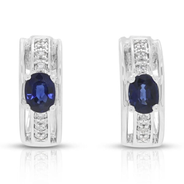 עגילי האגי ספיר ויהלומים מתוחכמים 0.21ct בזהב לבן 18K