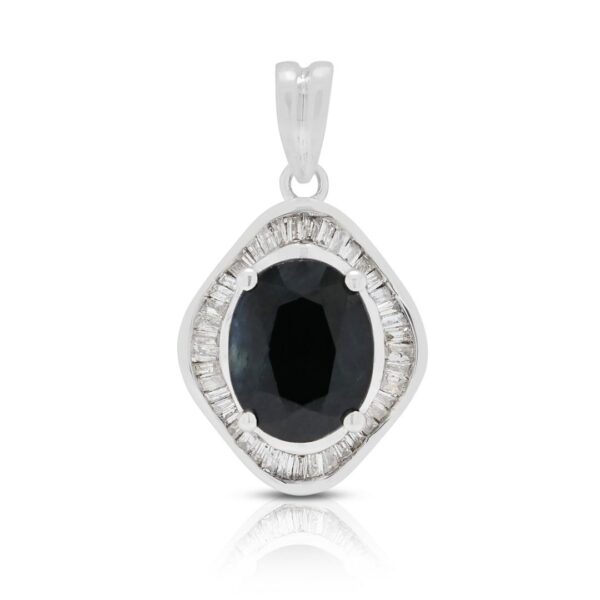 תליון הילה ספיר ויהלומים מתוחכם 2.27 קראט בזהב לבן 18 קראט (חדש)