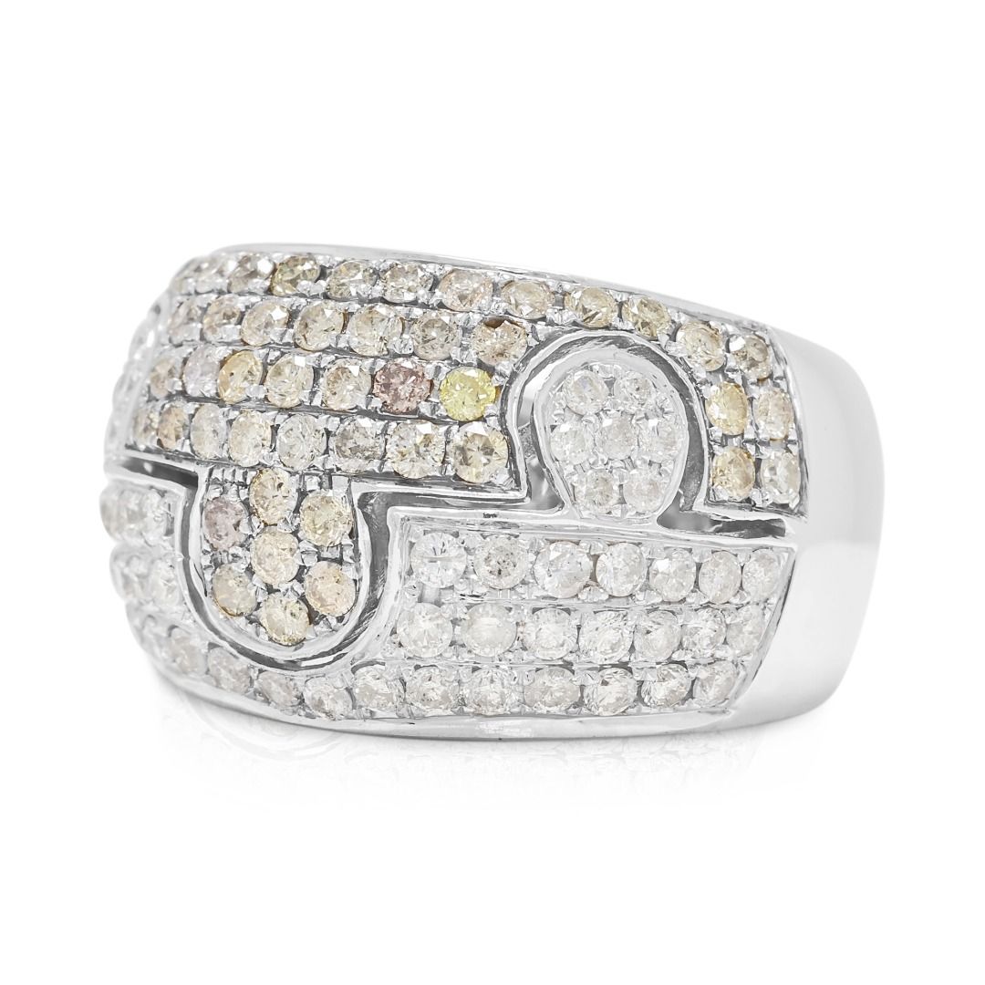 טבעת הצהרה מזהב לבן 18 קראט משובצת יהלומים במשקל 1.35 קראט – תמונה 3