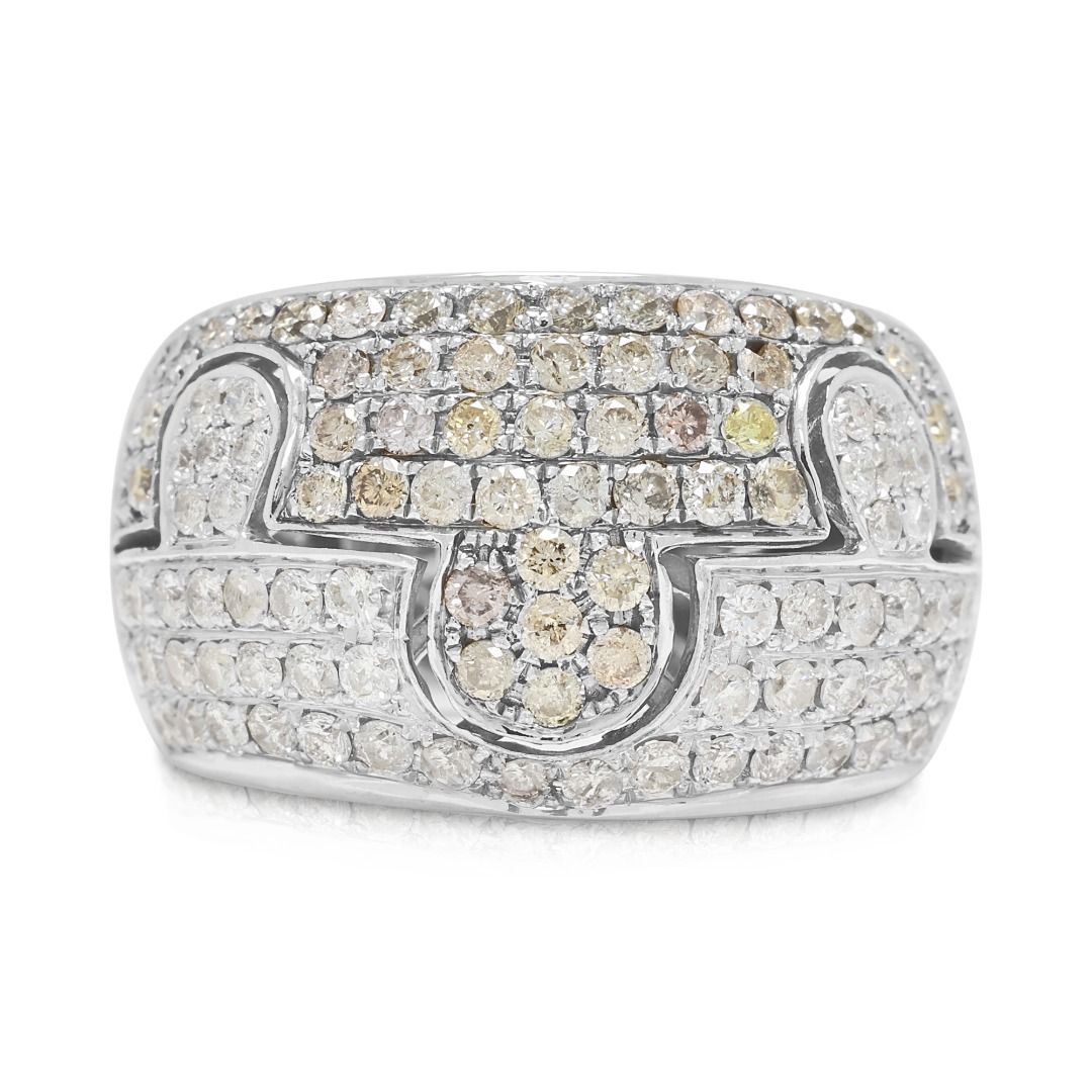 טבעת הצהרה מזהב לבן 18 קראט משובצת יהלומים במשקל 1.35 קראט