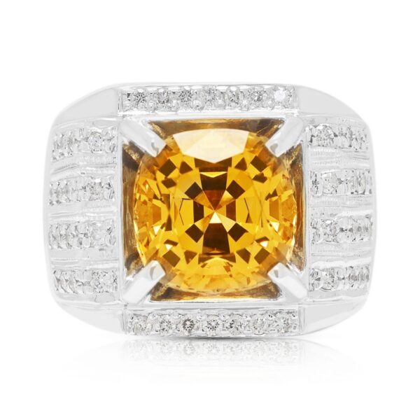 טבעת נוכחות טופז צהוב ויהלומים 9.29 קראט בזהב לבן 8 קראט - מתועדת NGI