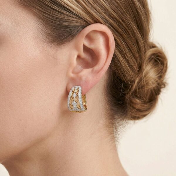 עגילי חישוק וינטג' מרשימים מזהב דו-גוני 18 קראט, משובצים ביהלומים טבעיים במשקל 1.02 קראט