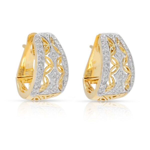 עגילי חישוק וינטג' מרשימים מזהב דו-גוני 18 קראט, משובצים ביהלומים טבעיים במשקל 1.02 קראט