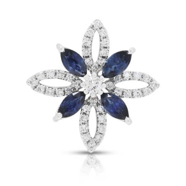 תליון פרחוני מרשים משובץ ספיר ויהלומים במשקל 1.08 קרט בזהב לבן 18 קראט