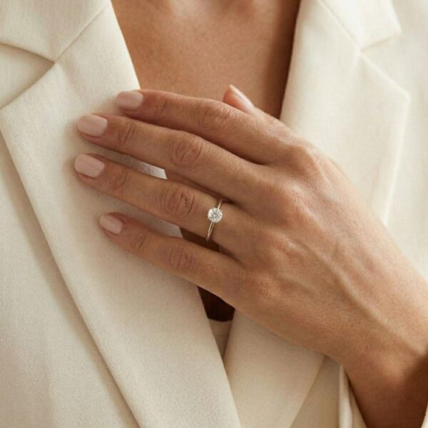 טבעת סוליטר יהלום נצחית 0.65 קראט בזהב לבן 18K - מתועדת GIA