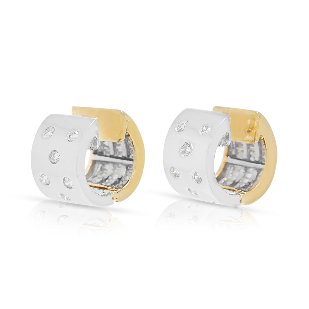 ⁦עגילי חישוק צמודים רב-גוניים בסגנון וינטג' משובצים יהלומים במשקל 0.31 קרט, מזהב דו-גוני 14 קראט⁩ – תמונה ⁦6⁩