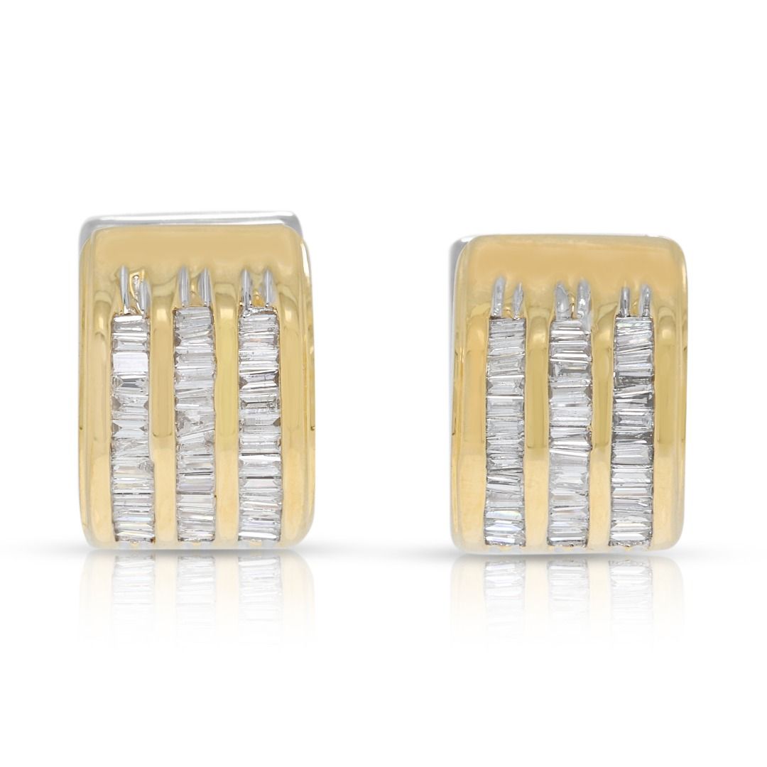 עגילי חישוק צמודים רב-גוניים בסגנון וינטג' משובצים יהלומים במשקל 0.31 קרט, מזהב דו-גוני 14 קראט