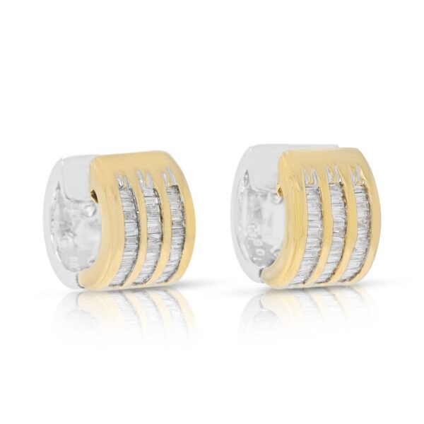 עגילי חישוק צמודים רב-גוניים בסגנון וינטג' משובצים יהלומים במשקל 0.31 קרט, מזהב דו-גוני 14 קראט