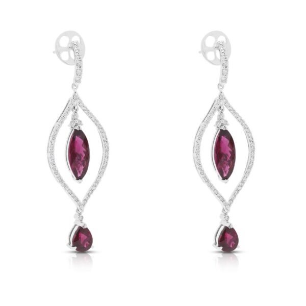 עגילי שנדלייר רב-גוניים מזהב לבן 18K, משובצים ברובליט ויהלומים במשקל כולל של 13.83ct