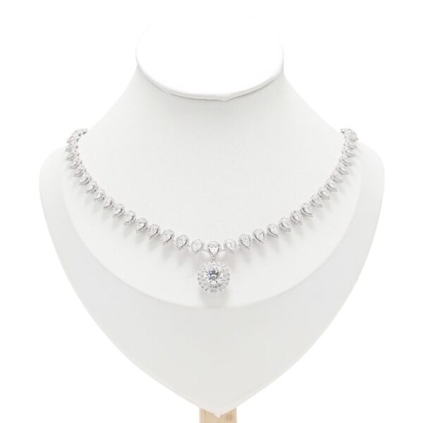 שרשרת טניס רב-גונית 13.95ct עם הילה כפולה ותליון נתיק 2 ב-1, מזהב לבן 18 קראט – מתועדת GIA