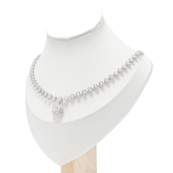 שרשרת טניס רב-גונית 13.95ct עם הילה כפולה ותליון נתיק 2 ב-1, מזהב לבן 18 קראט – מתועדת GIA