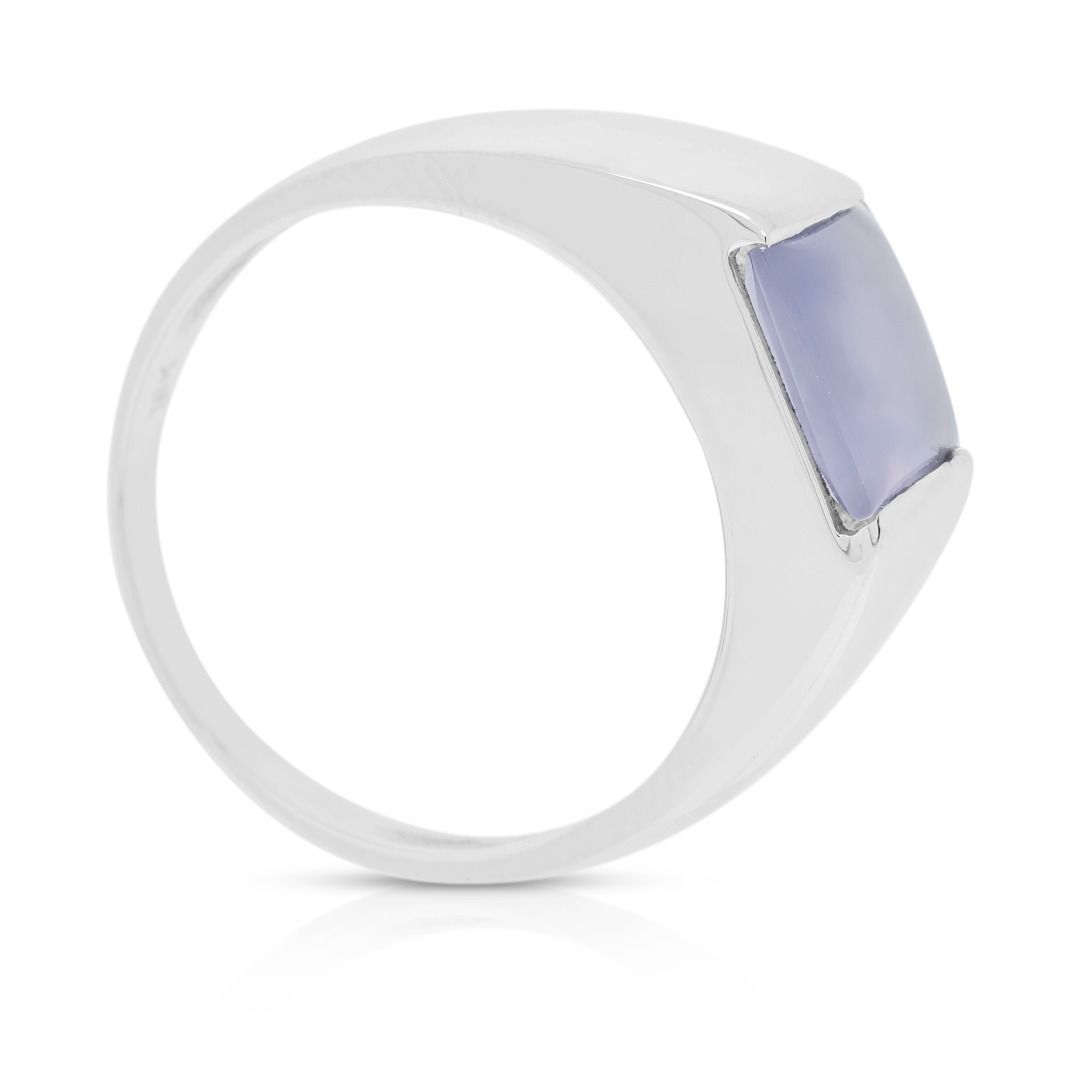 ⁦טבעת בסגנון וינטג' מזהב לבן 18K משובצת קלצדוני בחיתוך כרית 8 מ"מ⁩ – תמונה ⁦7⁩