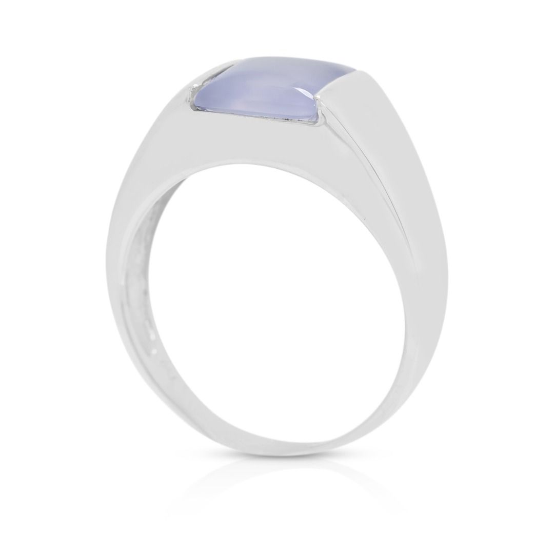 ⁦טבעת בסגנון וינטג' מזהב לבן 18K משובצת קלצדוני בחיתוך כרית 8 מ"מ⁩ – תמונה ⁦6⁩