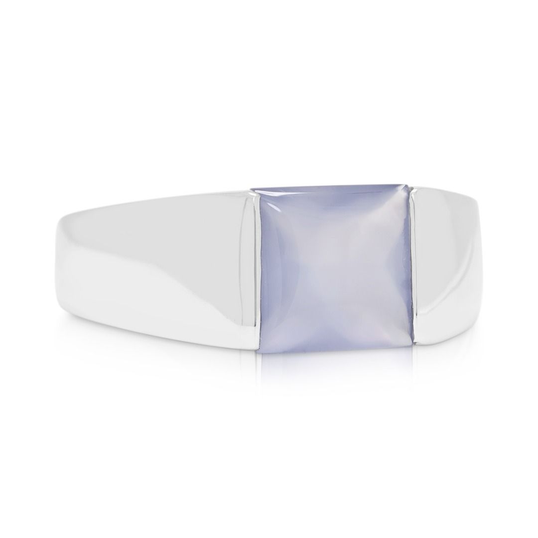 ⁦טבעת בסגנון וינטג' מזהב לבן 18K משובצת קלצדוני בחיתוך כרית 8 מ"מ⁩ – תמונה ⁦3⁩