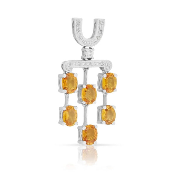 תליון ספיר כתום זוהר 3.75ct ויהלומים בזהב לבן 18K