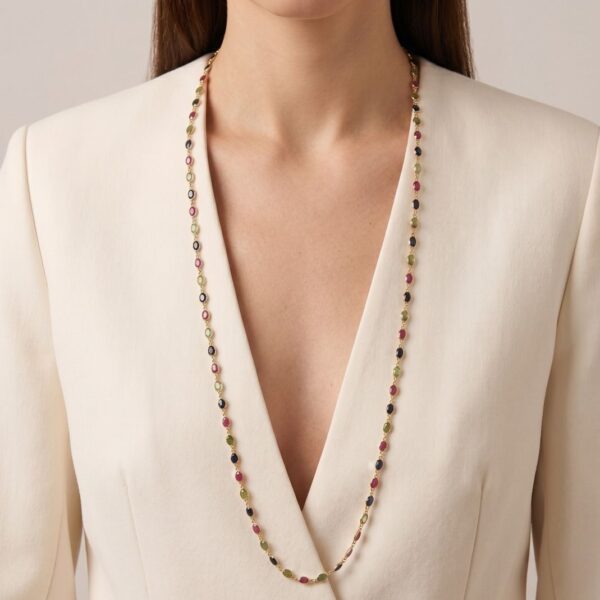 שרשרת אבני רובי בוהקות 5.5 קראט משובצות ב-10.08 קראט ספירים כחולים וירוקים מזהב צהוב 18 קראט