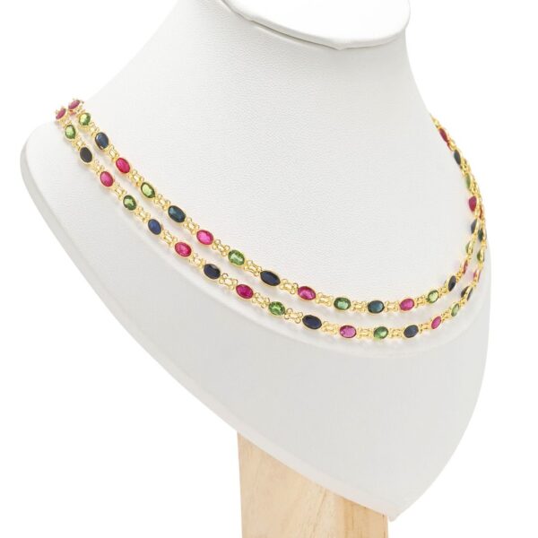 שרשרת אבני רובי בוהקות 5.5 קראט משובצות ב-10.08 קראט ספירים כחולים וירוקים מזהב צהוב 18 קראט